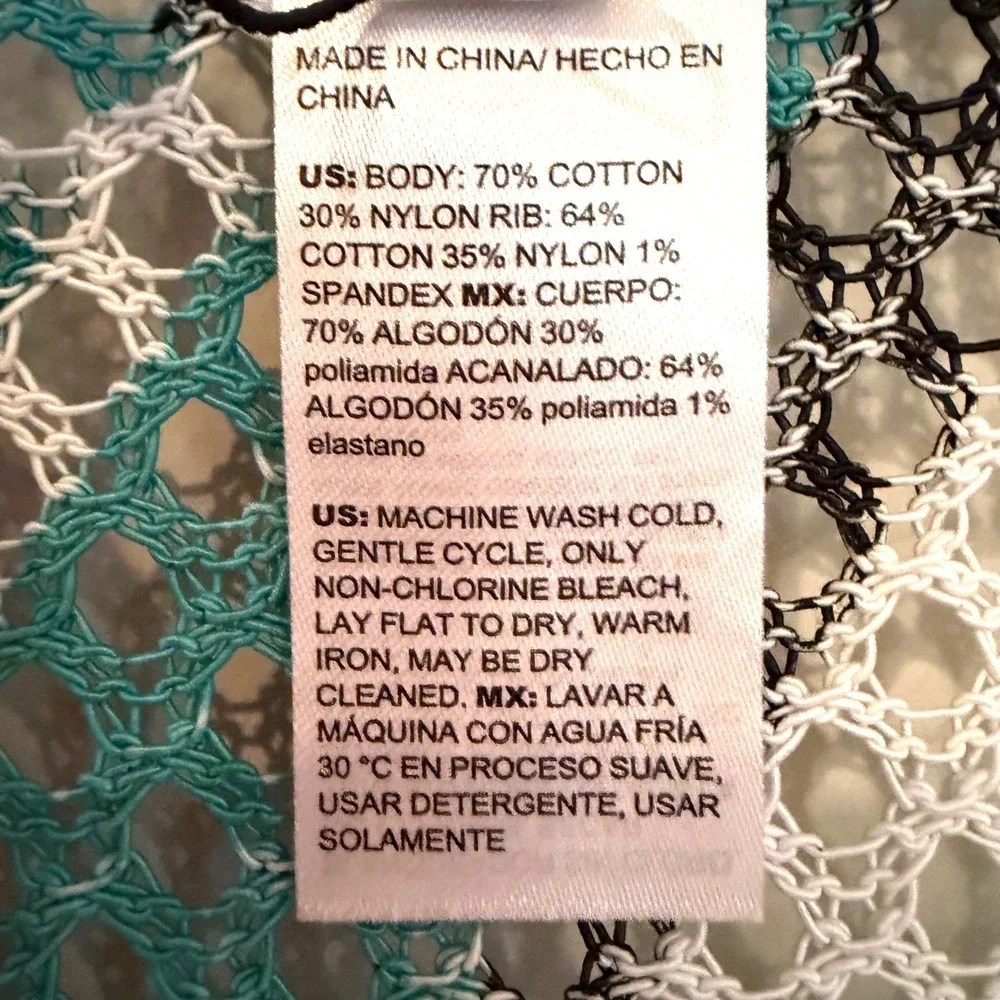 Chicos Palms‎ Mesh Cardigan Sweater Women's Large Teal Tropical Resortwear Boho - Picture 8 of 14